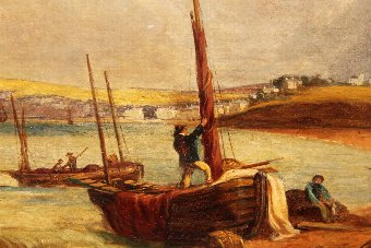 Antique Antique Painting. Budleigh Salterton. By Joseph Kennedy 1838 - 1893