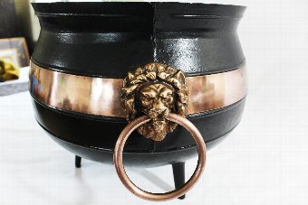 Antique Antique Cast Iron and Brass Cauldron