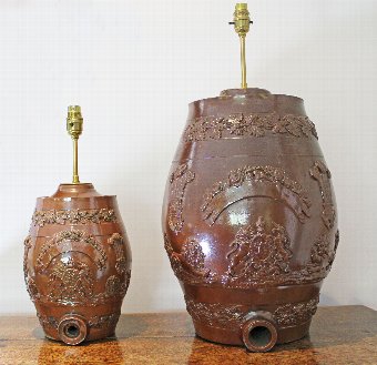 Antique Table Lamps. 2 Stone Ware Spirit Barrel Lamps - Early 19th C