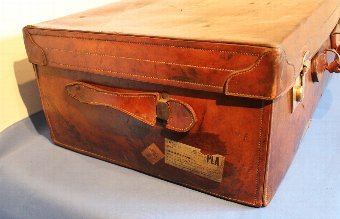 Antique Suitcase, Large, Full Hide, Brown, Leather, Vintage, Luggage