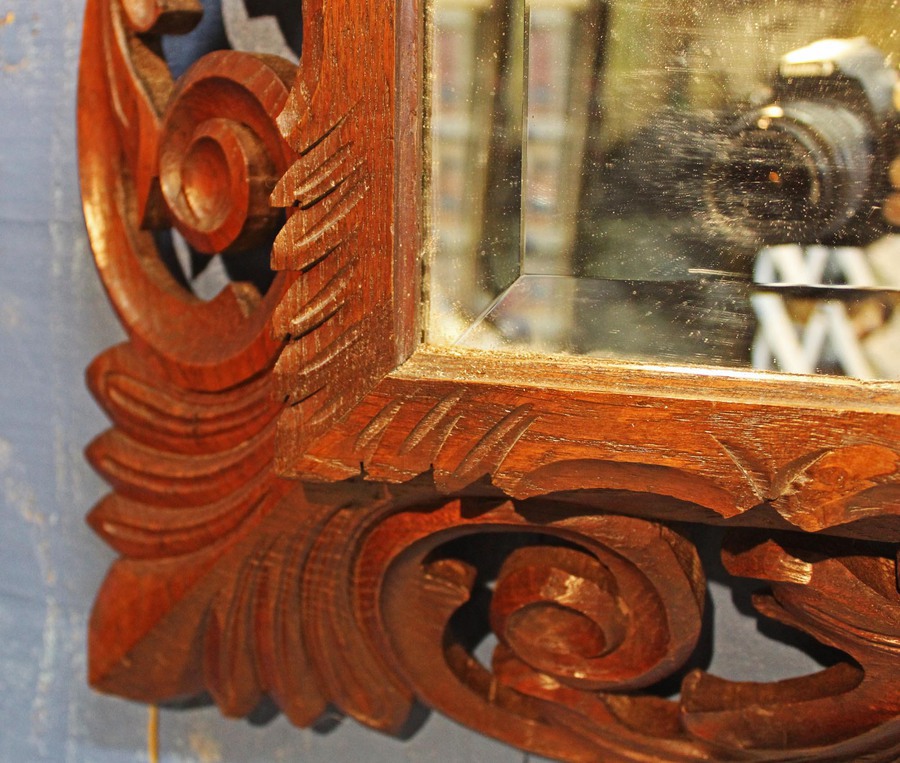 Antique Large 19th Century Black Forest Carved Mirror.