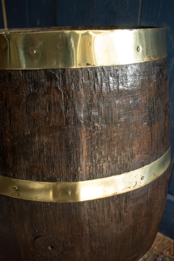 Antique Georgian Oak Brandy Barrel. Stick Stand. Lamp Table
