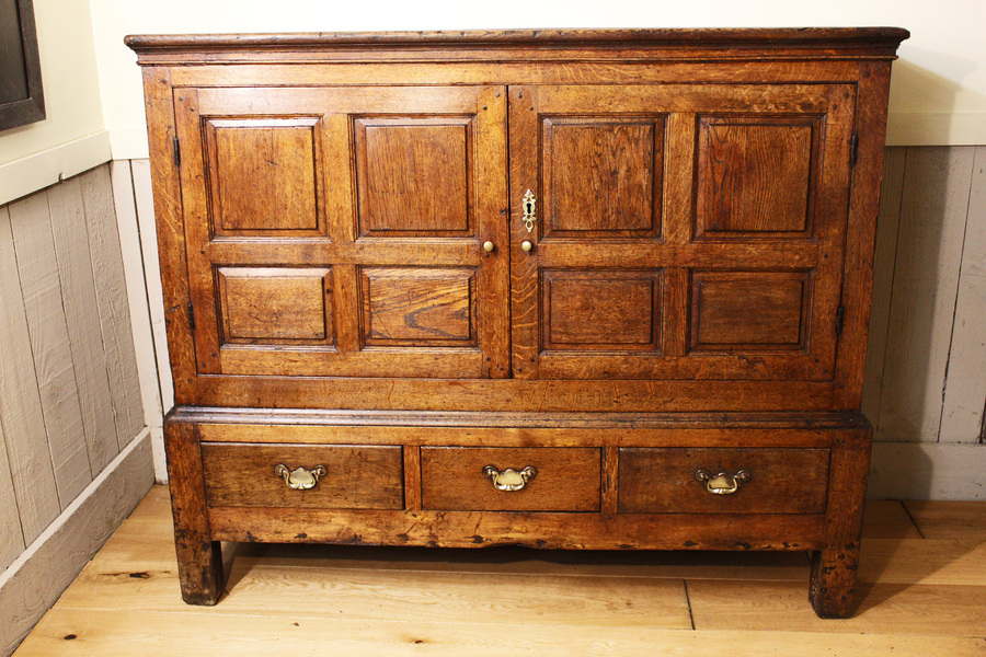 Antique 18th Century Welsh Oak Low Press Cupboard