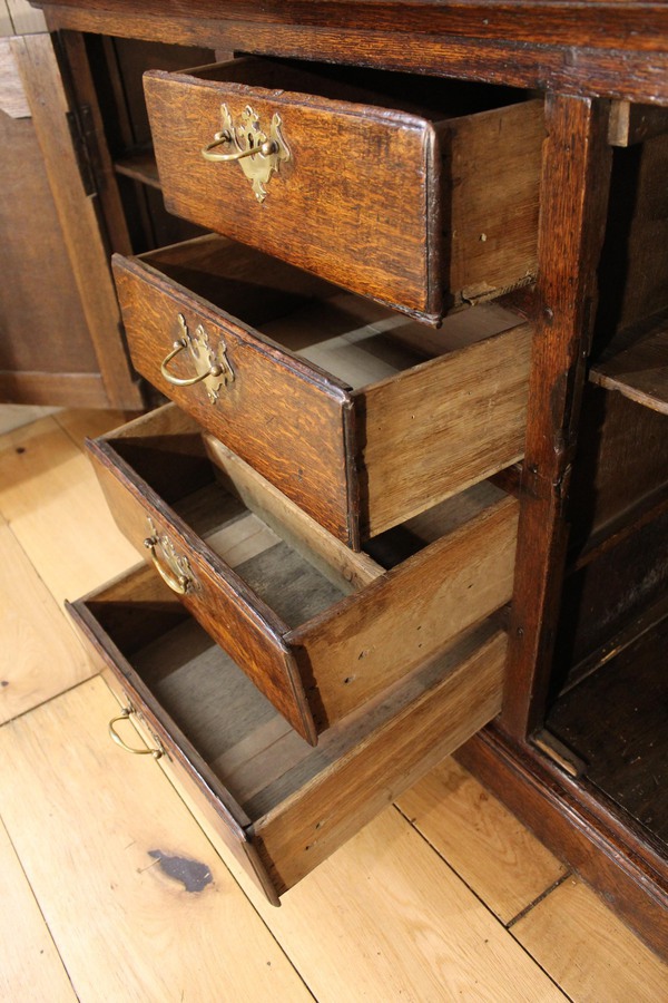 Antique 18th Century Oak Cupboard Dresser and Rack. Circa 1760
