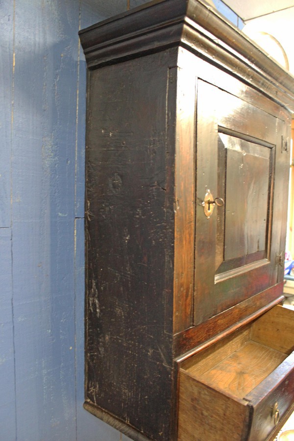 Antique Late 17thC Oak Hanging Wall Cupboard. Mural or Spice Cabinet