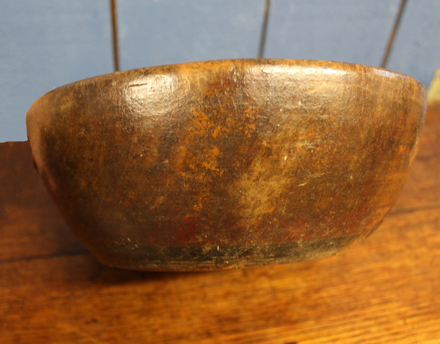 Antique Early 19th Century Turned Wooden Flat Bottom Bowl