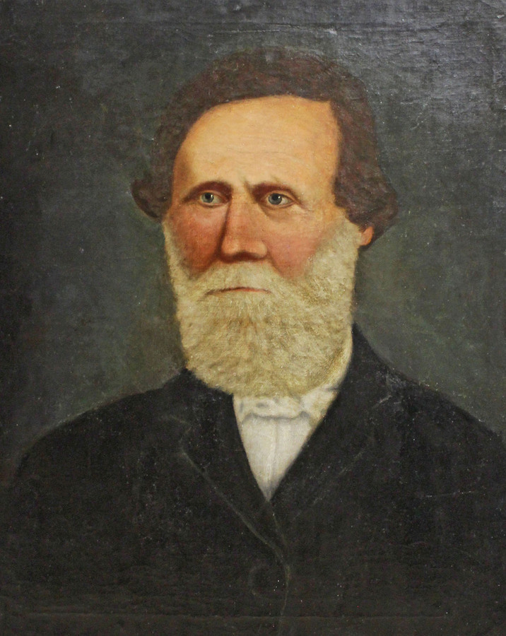 Antique Antique Folk Art Portrait - Oil On Canvas Victorian Man with a Beard