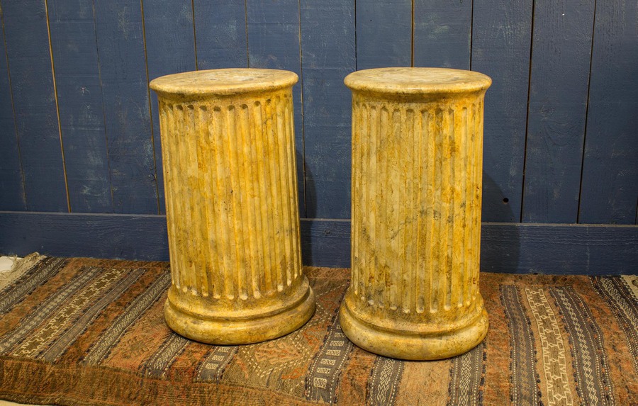 Antique Pair of 19th Century simulated marble plinths. Reeded Pedestal Columns.