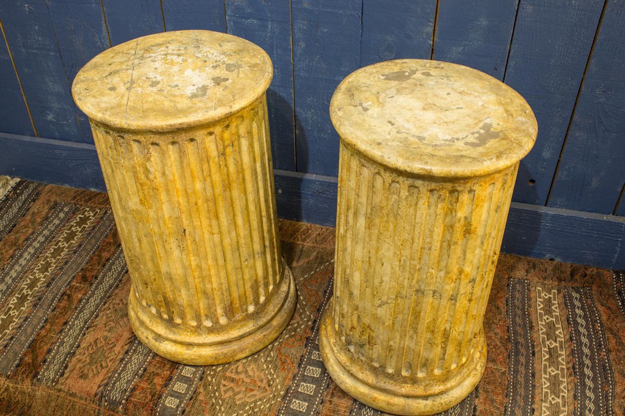 Antique Pair of 19th Century simulated marble plinths. Reeded Pedestal Columns.