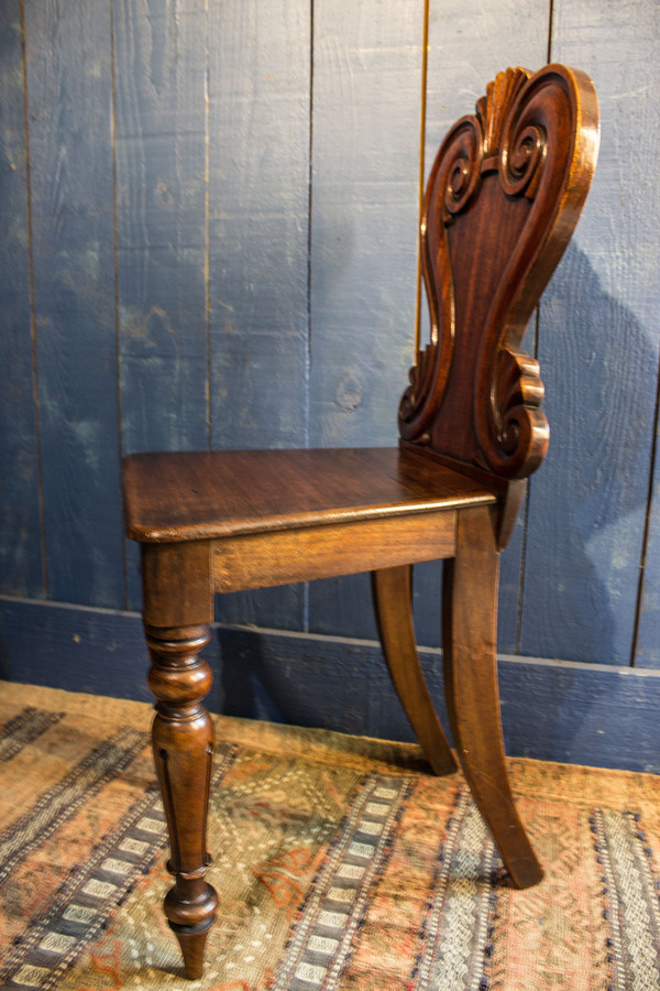 Antique Pair of 19th Century Regency Style Hall Chairs