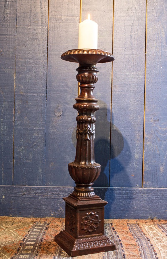 Antique Pair of Tall Cast Iron Pricket Candlesticks