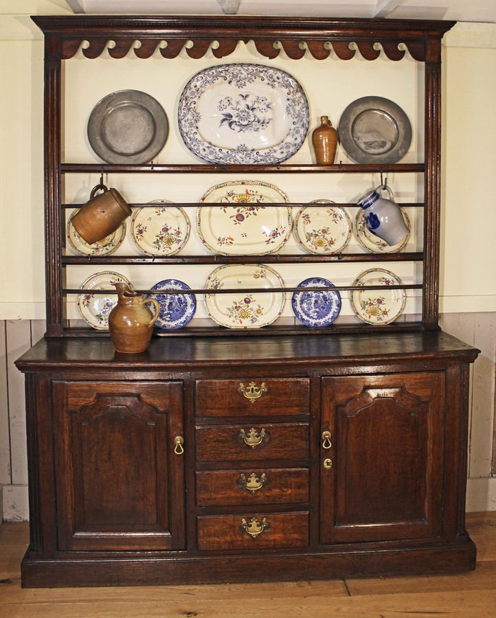 18th Century Oak Cupboard Dresser and Rack. Circa 1760