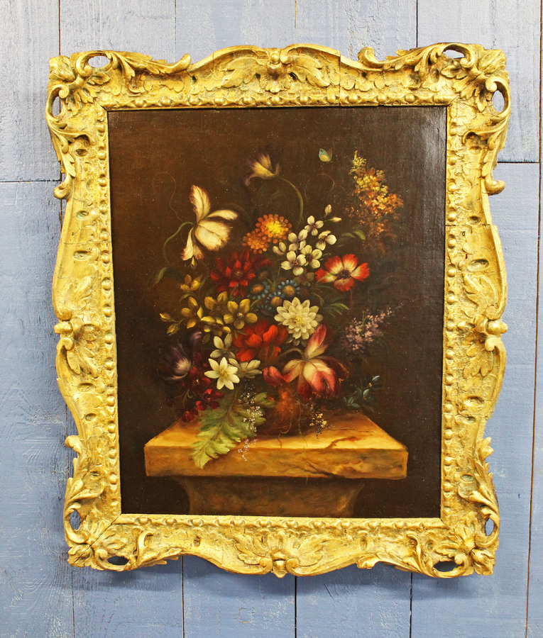 Antique Antique Floral Still Life Painting - Oil Painting on Canvas.