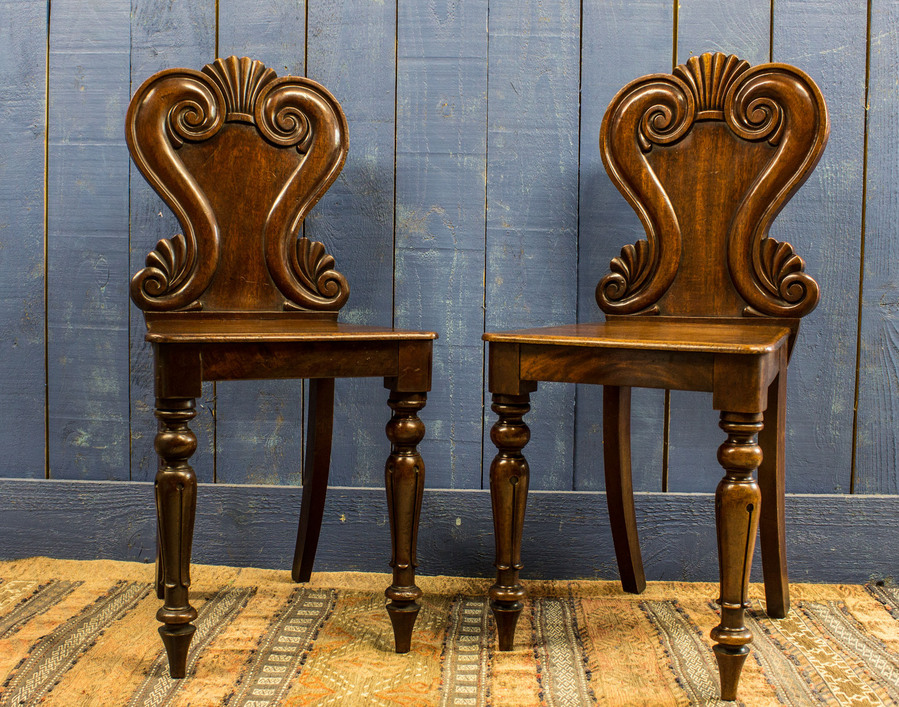 Pair of 19th Century Regency Style Hall Chairs