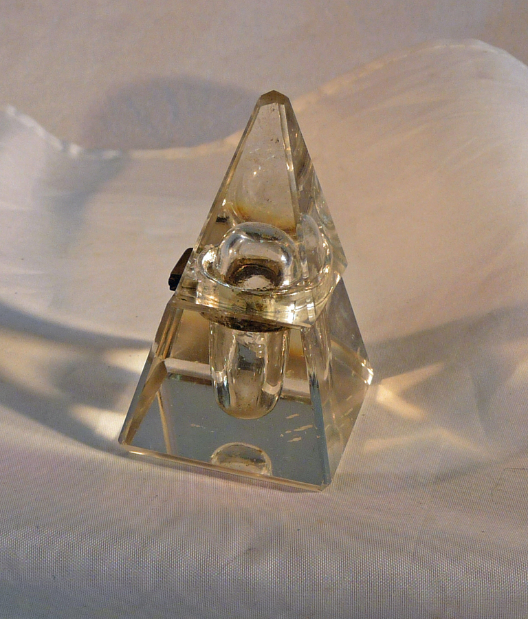 Antique VINTAGE GLASS PYRAMID INKWELL