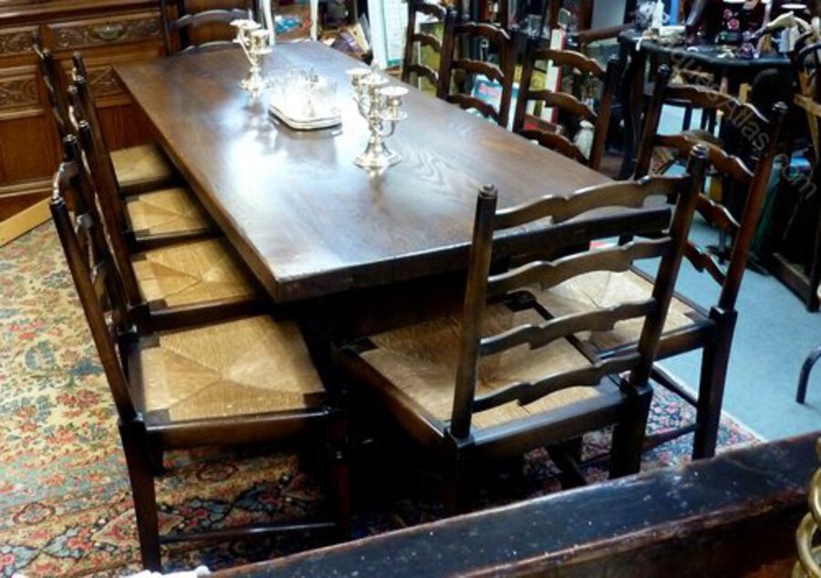 Antique Solid Oak 10 Seater dining table and chairs