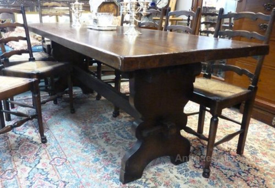 Antique Solid Oak 10 Seater dining table and chairs