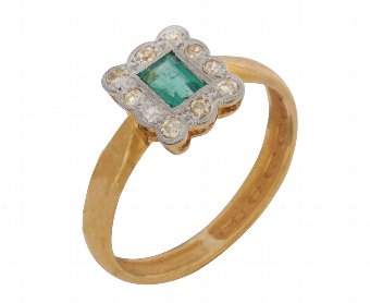 Antique Antique Victorian 22ct Gold 0.25ct Emerald & Diamond Cluster Ring