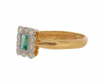 Antique Antique Victorian 22ct Gold 0.25ct Emerald & Diamond Cluster Ring