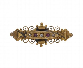 Antique Edwardian 15ct Gold Ruby & Diamond Brooch