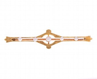 Antique Victorian 15ct Gold Seed Pearl Bar Brooch