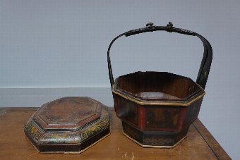 Antique Late 19th/early 20th Century Chinese Painted Bamboo Wedding Lunch Box