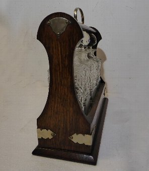 Antique Victorian Oak Three Decanter Tantalus with key