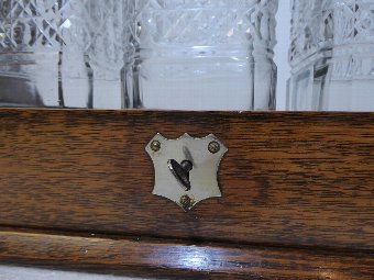 Antique Victorian Oak Three Decanter Tantalus with key
