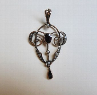 Antique Antique 9ct Gold Seed Pearl and Garnet Pendant