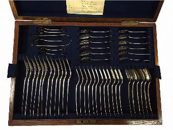 Antique Antique 19th century Sterling Silver Canteen Cutlery Bright cut Scottish 97pcs