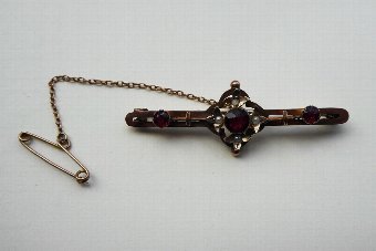 Antique Antique 9ct Gold and Ruby Brooch with Seed Pearls