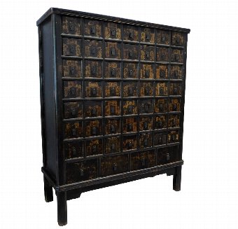 Antique Antique Chinese Lacquered and Gilded Spice Cabinet circa 1900