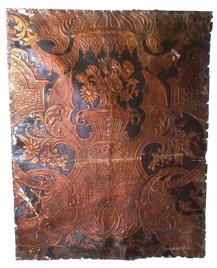 17th century embossed leather panel