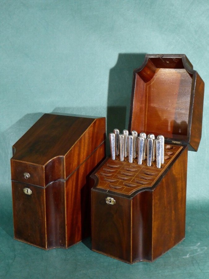 Antique Pair of George III Mahogany Knife Boxes, 1760-1820