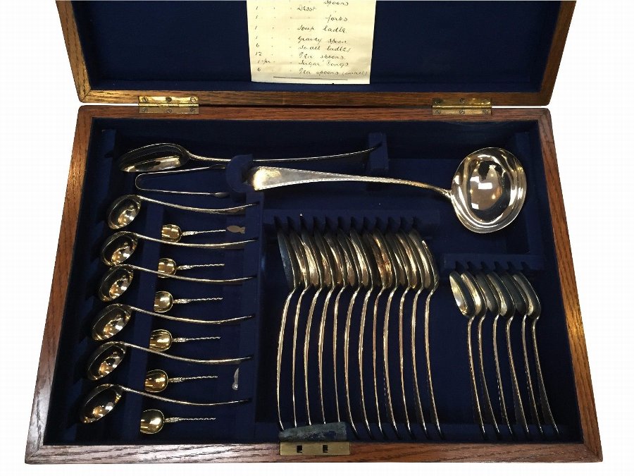 Antique Antique 19th century Sterling Silver Canteen Cutlery Bright cut Scottish 97pcs