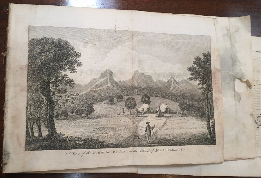 Original 18th Century George Ansons Voyage around the World book - Rare antique