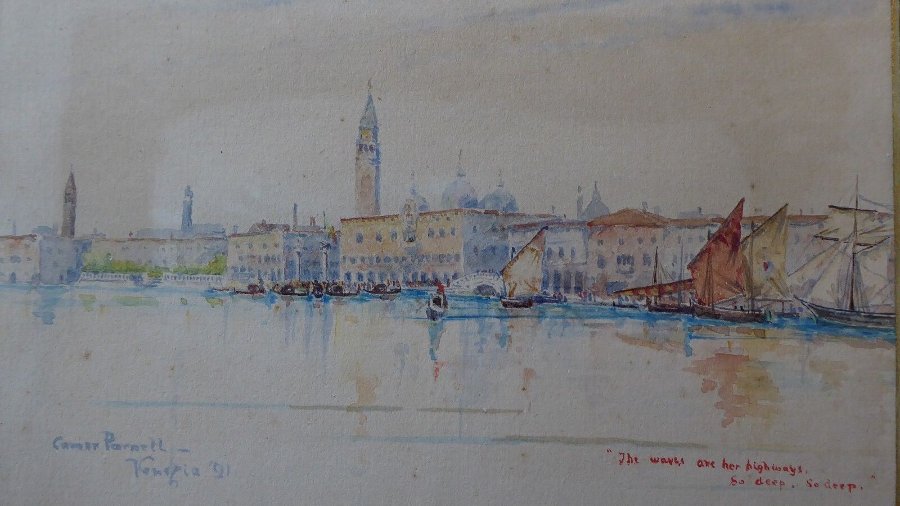 Victorian Watercolour of Venice, signed and dated C Parnell, Venezia '91