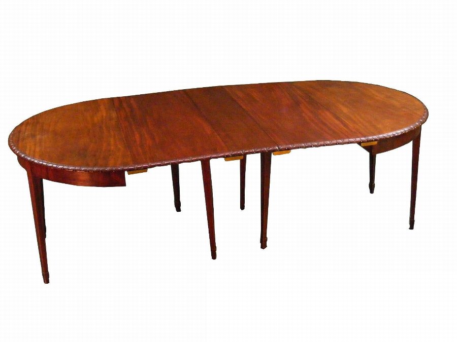 Antique mahogany dining table with demilune semicircular ends circa 1785
