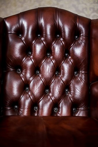 Antique Stylized, Leather Wingback Armchair