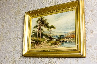 Antique A Landscape in a Golden Frame, Signed by Carl Brennir (1850-1920)