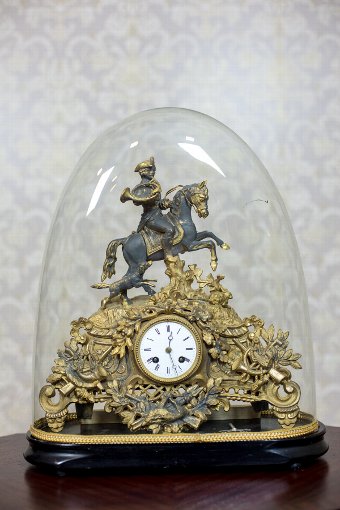 Antique Mantel Clock with a Glass Dome