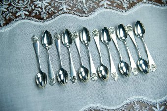 Antique Silver Mocha Spoons, 12 Pieces