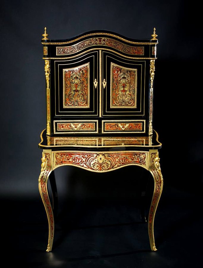 Antique Unique Writing Desk with a Marquetry in the Boulle Style