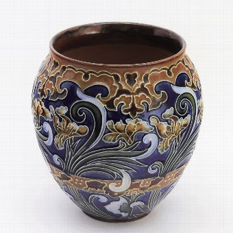 Antique Doulton Lambeth Stoneware Iris Pattern Vase by Rosina Brown c1895