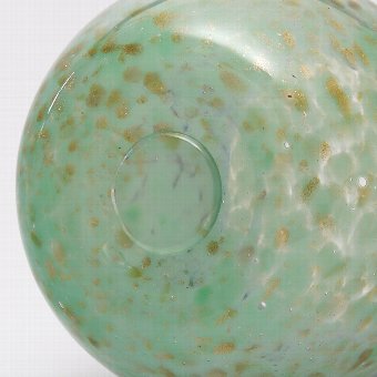 Antique Monart Sea-Green and Blue Glass Vase with Gold Aventurine c1930