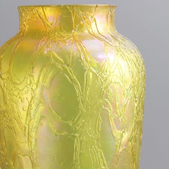 Antique Large Tall Kralik Iridescent Crackle Glass Art Nouveau Vase c1910