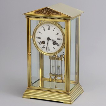 Antique French Four Glass Brass Mantle Clock by Couaillet Freres c.1895