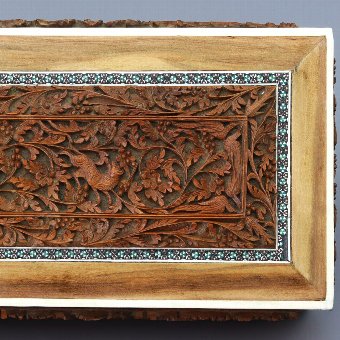 Antique Anglo-Indian Vizagapatam Carved Sandalwood and Inlaid Box