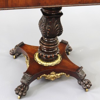 Antique Regency Rosewood Foldover Pedestal Tea Table with Gilt Mounts c1815