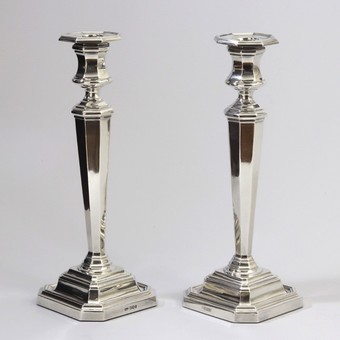 Antique Pair of Classical Style Silver Candlesticks by James Dixon & Sons Sheffield 1918